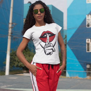 woman wearing speak success t shirt 